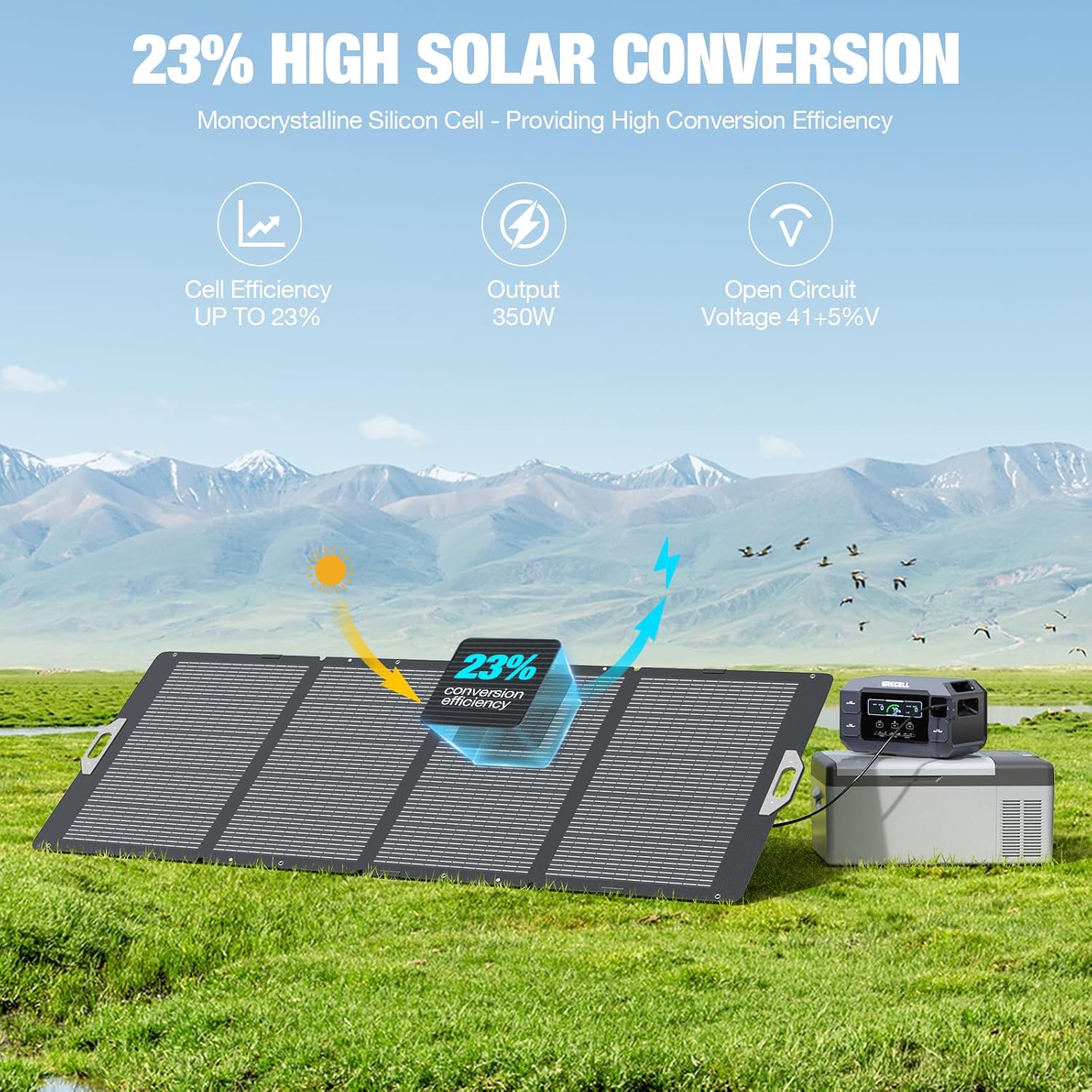 GRECELL 350W Portable Solar Panel for Power Station Generator, Foldable Solar Panel, 37.4V High-Efficiency Solar Charger 350W Power Backup with XT60/Anderson Output for Outdoor Van Camper Off-Grid