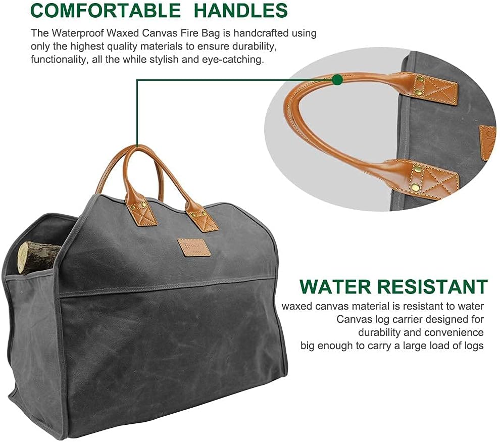 Patented Smokeless Fire Bowl Pit and Waxed Canvas Firewood Log Carrier