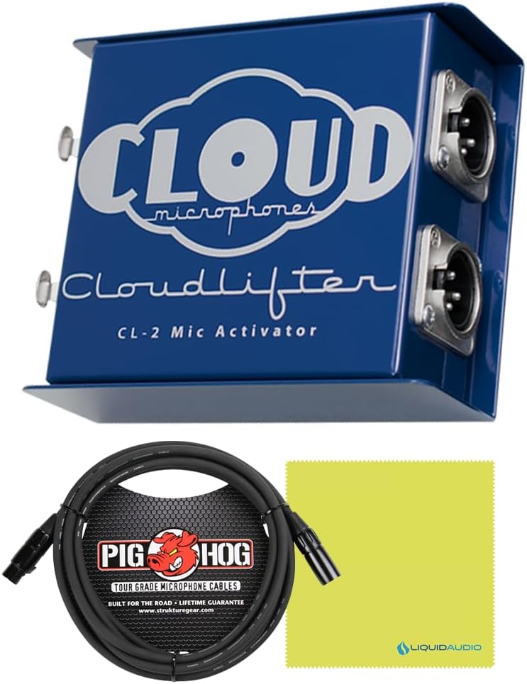 Cloud CL-2 Cloud lifter 2-Channel Mic Activator Bundle w/Pig Hog Mic Cable & Liquid Audio Polishing Cloth Ultra-Clean Mic Preamp Gain