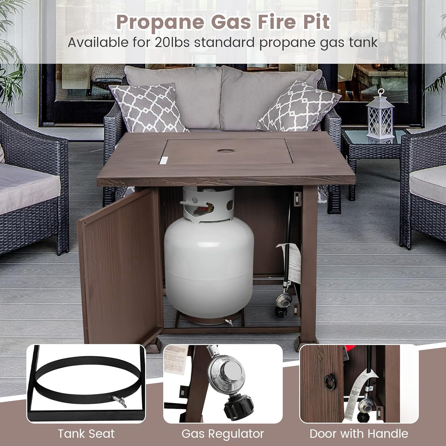 Giantex Gas Fire Pits for Outside - 32” Patio Fire Table, Propane Table with Lid, Lava Rocks, Metal Frame, PVC Protective Cover, CSA Certification, 50,000 BTU Firepit Table for Poolside, Backyard