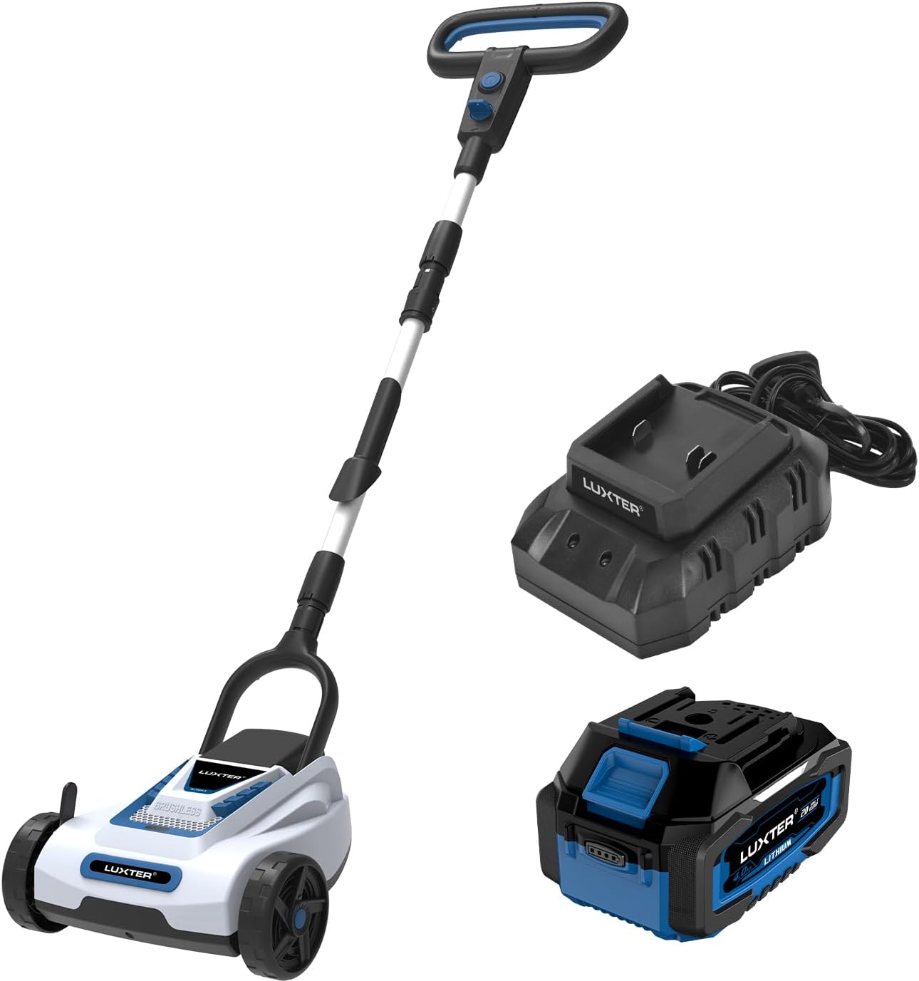 LUXTER 9 Inch Cordless Lawn Mower 6000RPM Brushless Motor 3 Adjustable Cutting Heights (1.5