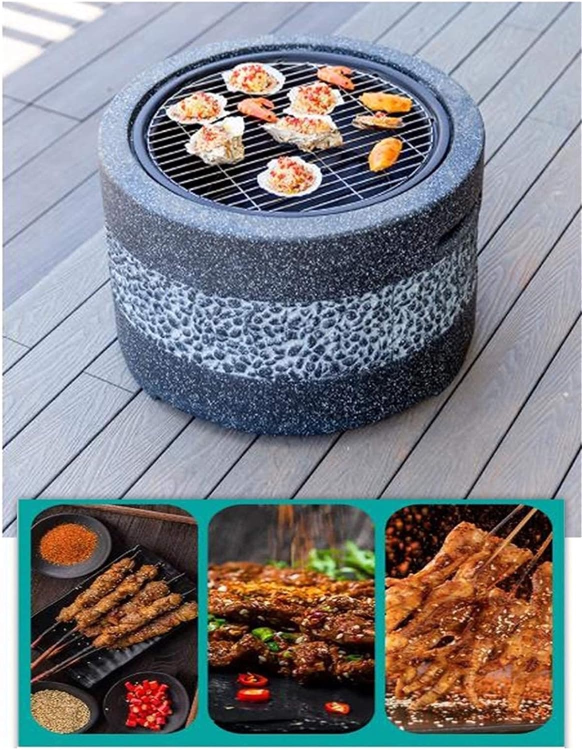 Outdoor Fire Pit Garden BBQ Grill Kit, Backyard Patio Garden Fireplace Camping Outdoor Wood Burning Fire Pit Bowl, Outdoor Heater, 55.5cm