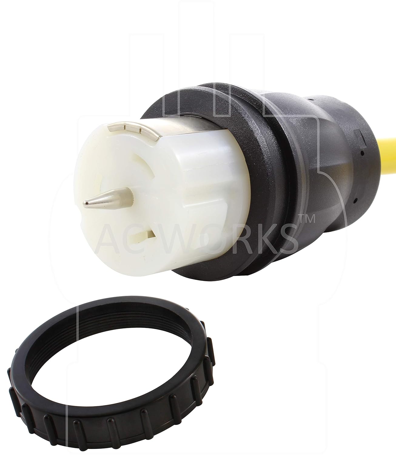 AC WORKS Generator to Transfer Switch 50Amp Inlet Box Adapter (L5-30 30Amp 3-Prong to CS6364 Flexible) Yellow