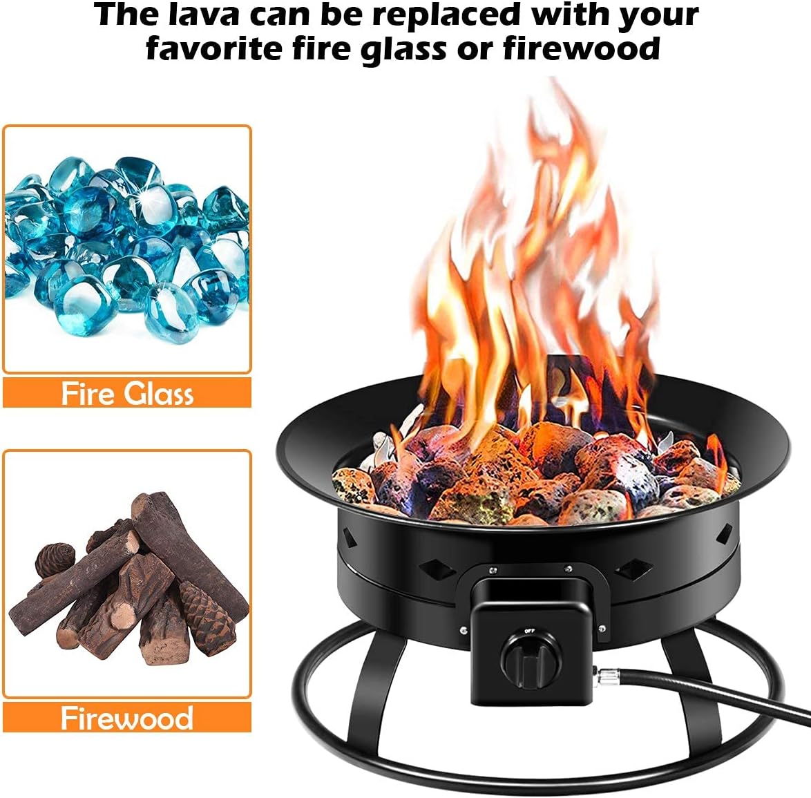S AFSTAR 19” Gas Fire Pit Bowl, 58,000BTU Portable Propane Fire Pit w/Cover Lava Rock Stone, Tank Stabilizer Ring & Carry Kit, Gas Fire Bowl for Patio Camping Backyard Party