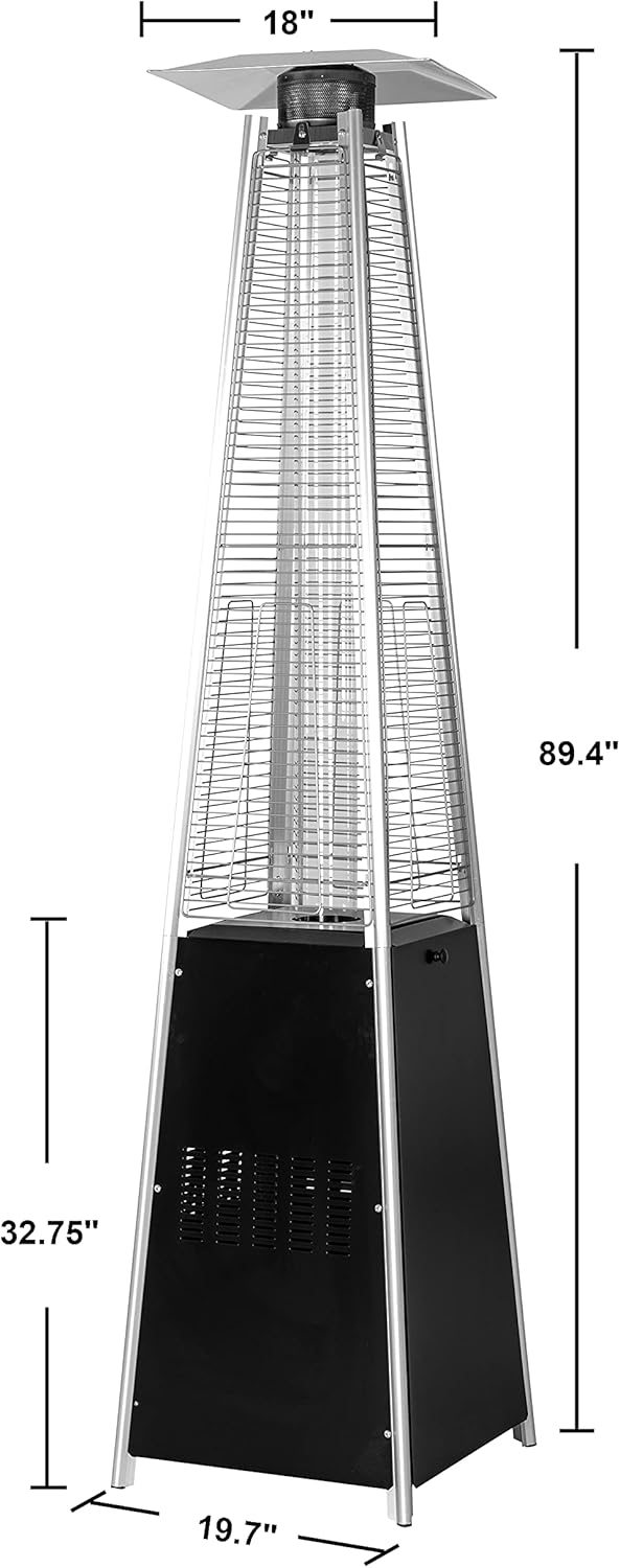 Nuu Garden Outdoor Pyramid Patio Heater, 48,000 BTU Propane Patio Heater with Glass Tube, Wheels, Outdoor Heater for Patio, Garden, Backyard, Porch, Black
