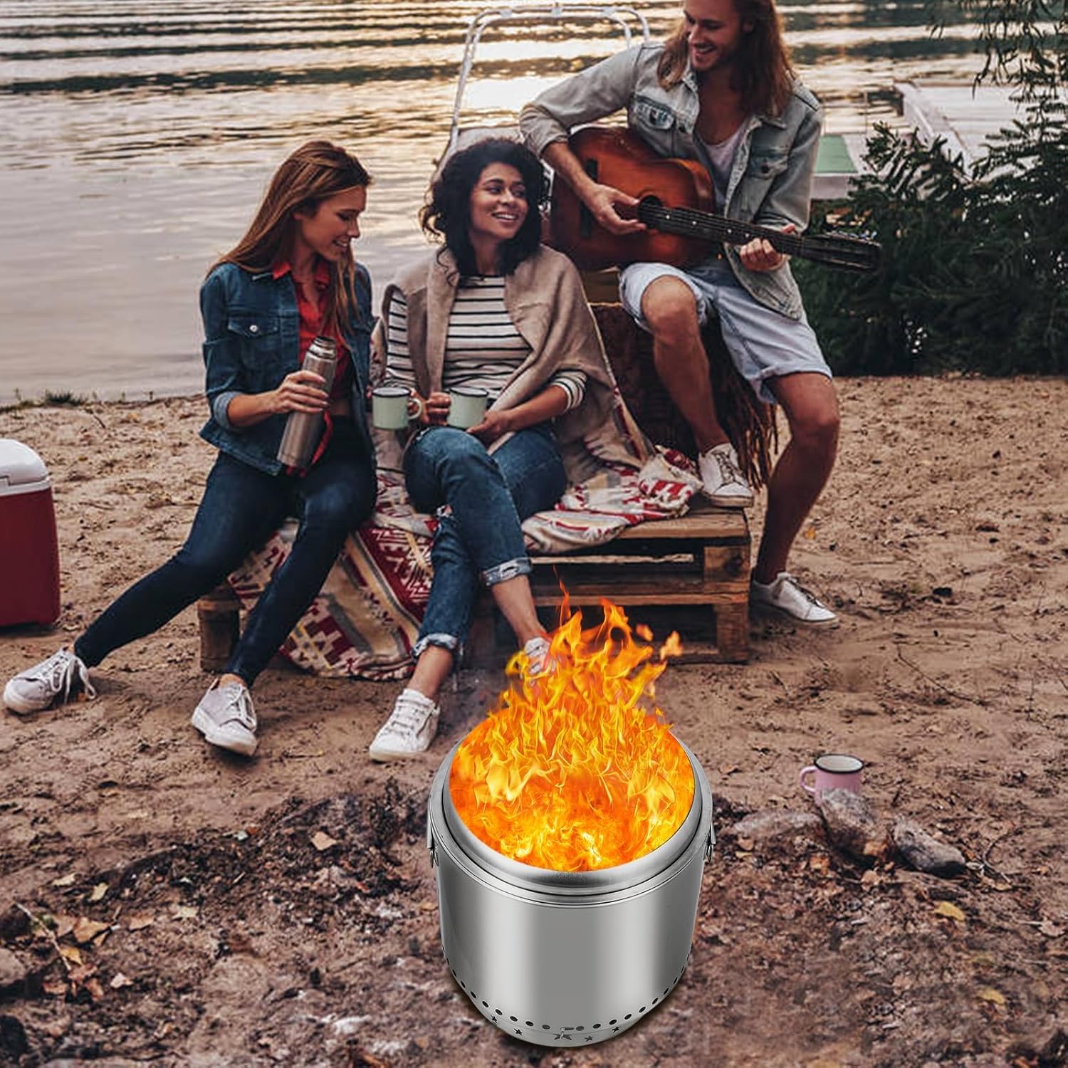 16.5 - Inch Smokeless and Portable Fire Pit Made of 304 Stainless Steel with Adjustable Air Vents, Ideal for Wood - Burning in Camping, Backyard and Patio