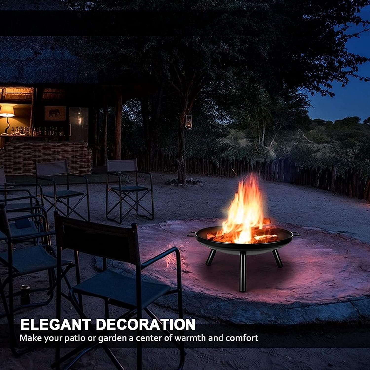 Metal Fire Pit w/Handles, Outdoor Fire Bowl, Garden Patio Heater Bowl, Wood & Charcoa Burning Heating Basin, Smokeless BBQ Grill, Bonfire Stove Fire Pit