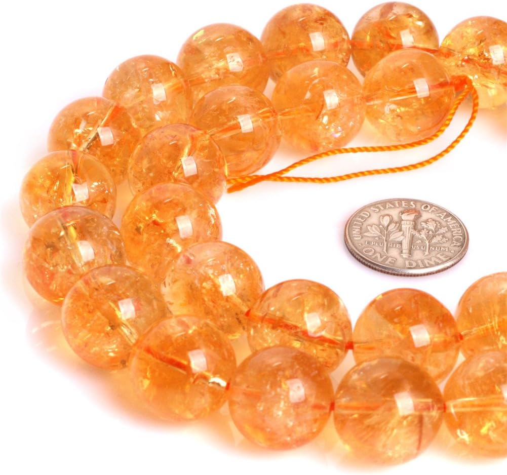 JOE FOREMAN 14mm Yellow Citrine Semi Precious Gemstone Round Loose Beads for Jewelry Making AAA Grade DIY Handmade Craft Supplies 15