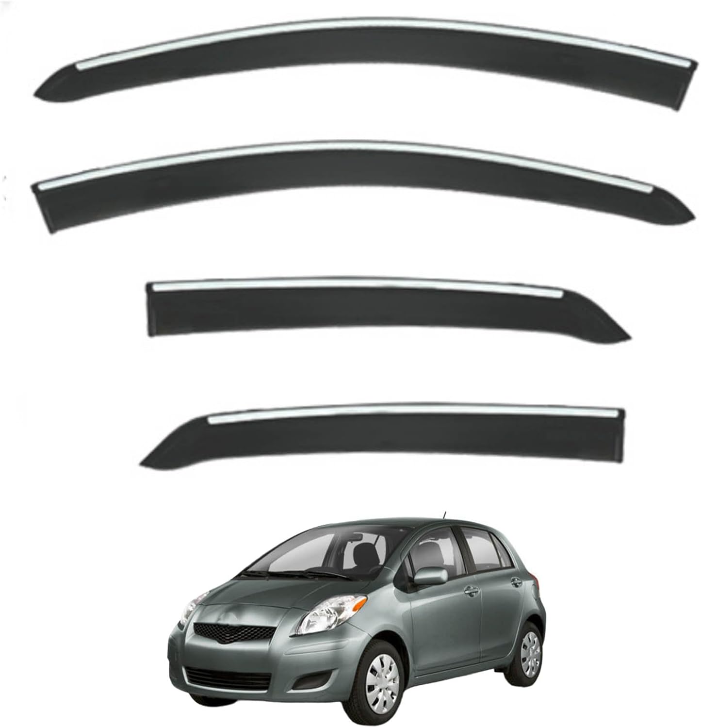 Window Deflectors for Toyota Yaris Hatchback MK2-XP90 2006-2010, Sun Rain Guard Window Visors Vent Shades with Bright Stripes Car Accessories