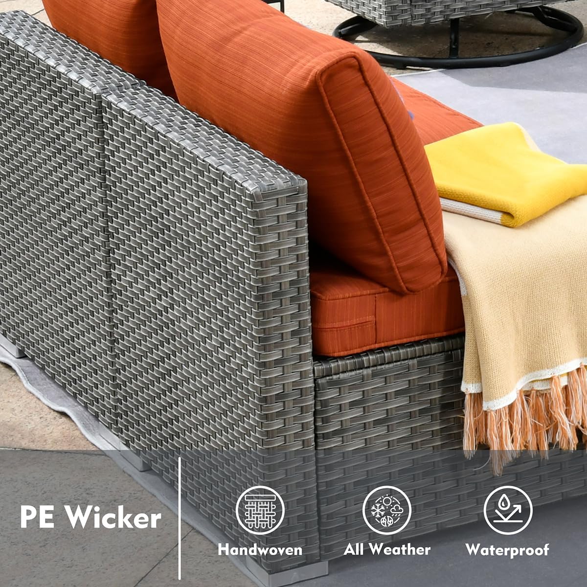 8 Pieces Outdoor Patio Furniture Sets,Rattan Conversation Sectional Set,Manual Weaving Wicker Patio Sofa with fire Pit