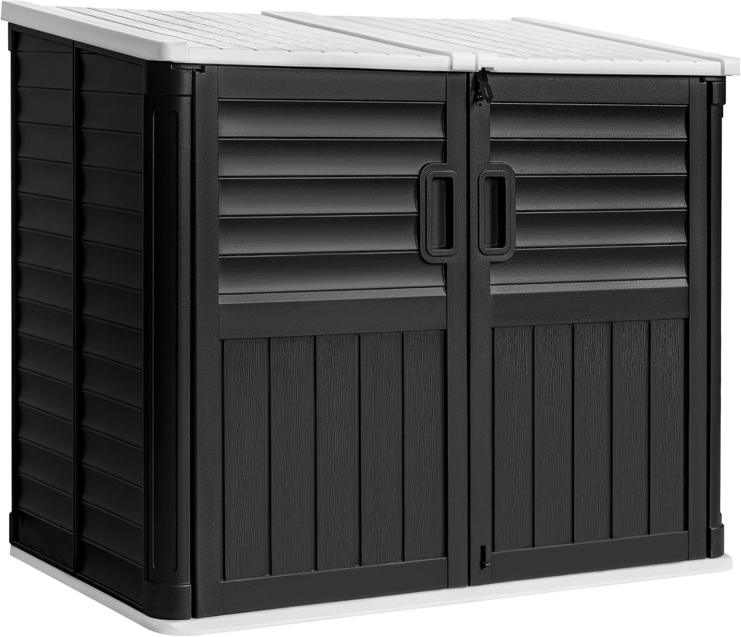 Devoko Resin Outdoor Storage Shed, 34 Cu Ft Outdoor Storage Cabinet with Shelf, Waterproof, Double Locks, Resin Storage for Trash Can, Garden Tools, Pool Supplies (Black)