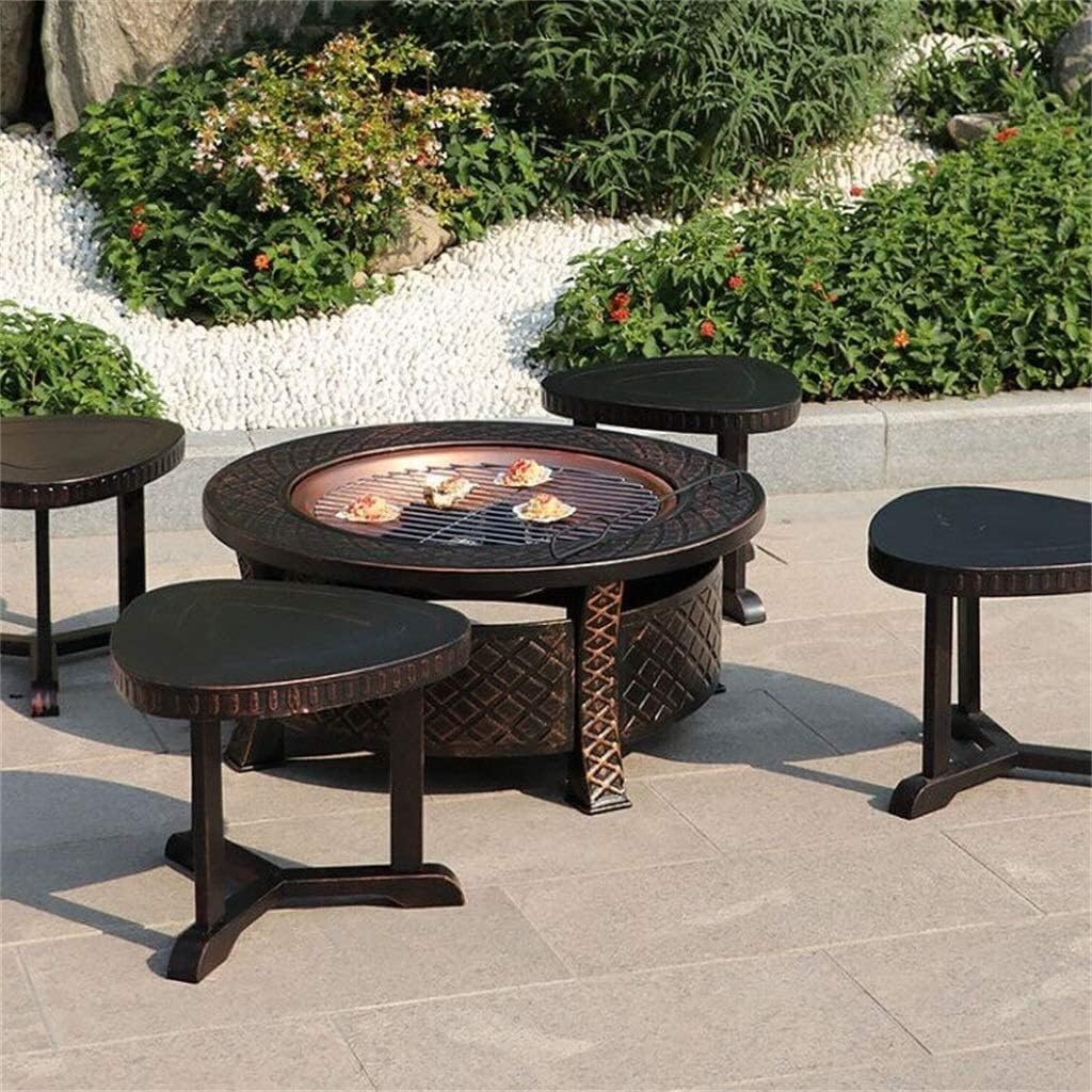 Outdoor Fire Pit Bonfire Wood Burning Patio Coal Grill Firepit for Outside Grill Charcoal Smokeless Grill with Spark Screen Poker and Fireplace Cover Stove Grill