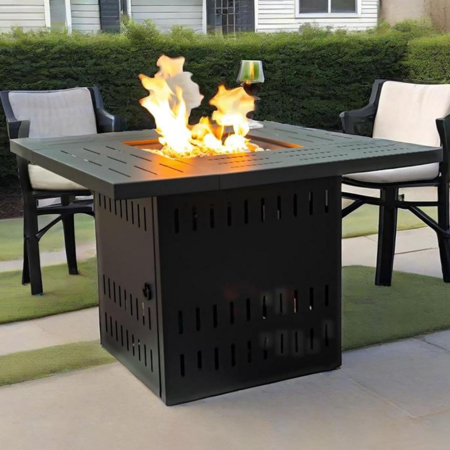 34 Inch Propane Fire Pit Table, 50000 BTU Rectangular Steel Fire Table with Removable Top, Steel Lid & Lava Rocks, Deck Safe for Outdoor Patio Garden Use (Black)