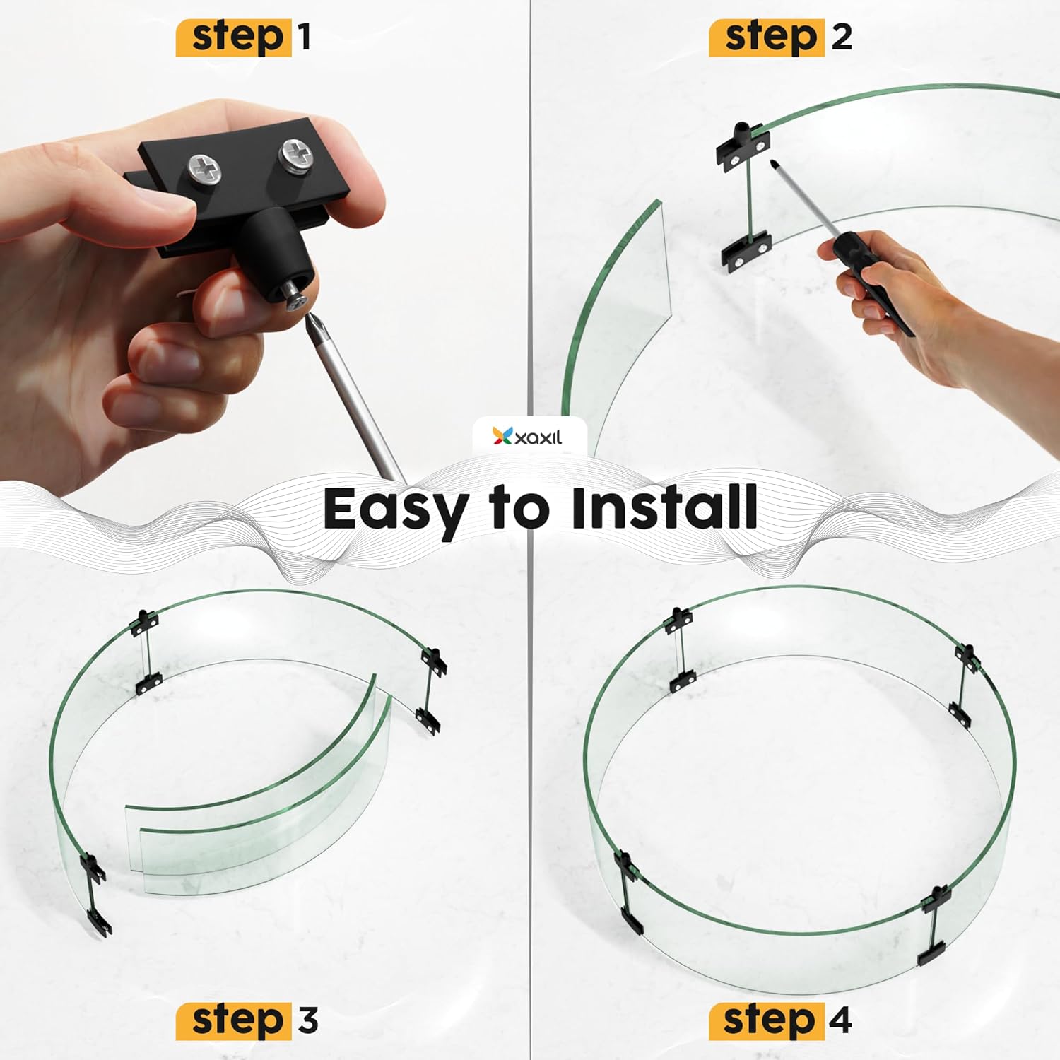 23'' x 6.6'' Round Tempered Glass Wind Guard for Fire Pit Table - Sturdy Shield Protection - Fire Glass Table Accessory with Heat & Vent Panel - Propane Gas Compatible