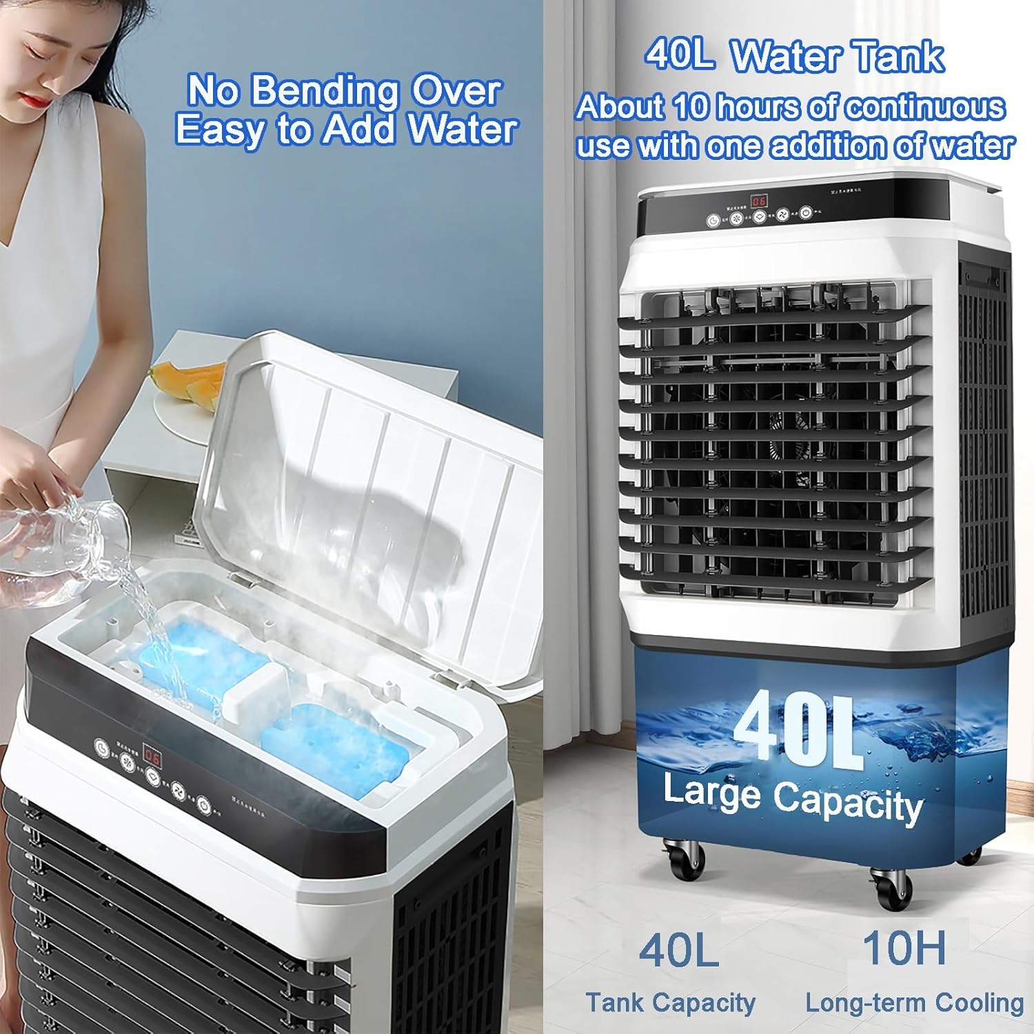 40L Evaporative Air Cooler, Portable Air Conditioner/Cooling Fan/Humidifier with 3 Modes/Speeds, 120°Oscillation, 4 Ice Packs for Outdoor Indoor Use (Color : Mechanical, Size : 41x32x90cm)