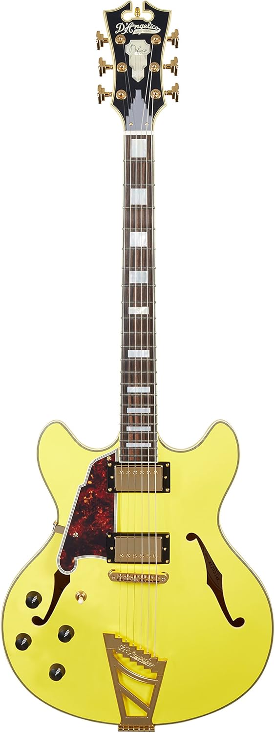 D'Angelico Deluxe DC Semi-Hollow Lefty Electric Guitar w/ Stairstep Tailpiece - Matte Electric Yellow