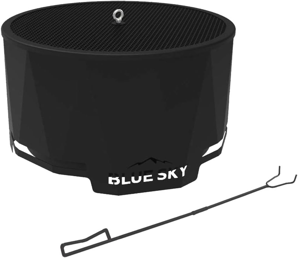 Blue Sky Outdoor Living 24” Steel Peak Patio Smokeless Fire Pit with Spark Screen Kit, Firewood and/or Wood Pellet Burning