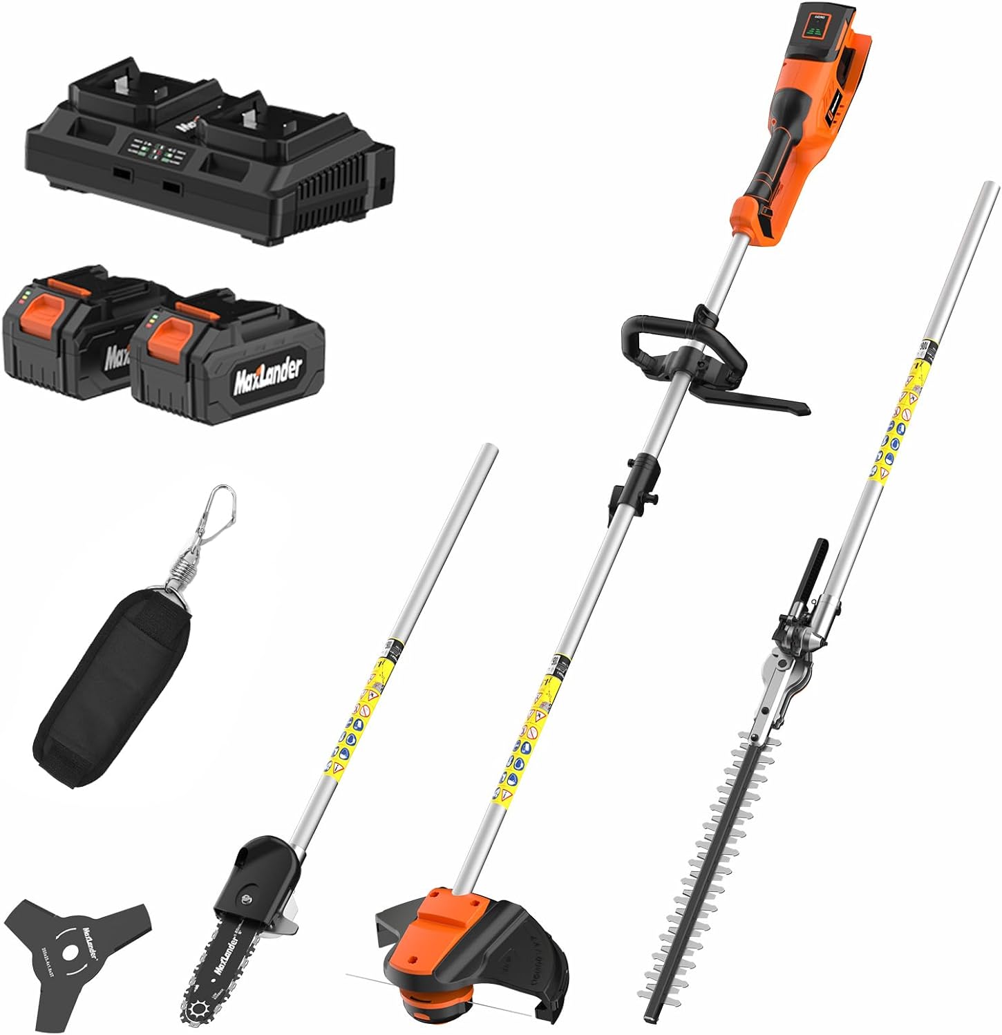 MAXLANDER 40V Weed Wacker Cordless, String Trimmer/Edger, Pole Saw, Hedge Trimmer and Brush Cutter, 4-in-1 Multi-Tool Kit with 2X20V 4.0Ah Battery and Charger