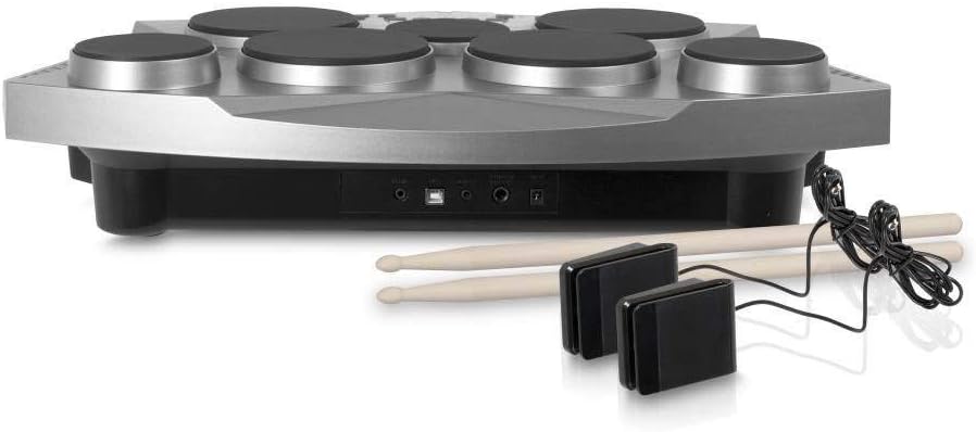 Pyle Pro Electronic Drum kit - Portable Electric Tabletop Drum Set Machine with Digital Panel, 7 Drum Pad, Hi-Hat / Kick Bass Pedal Controller USB AUX -Tom Toms, Hi-Hat, Snare Drums, Cymbals - PTED06