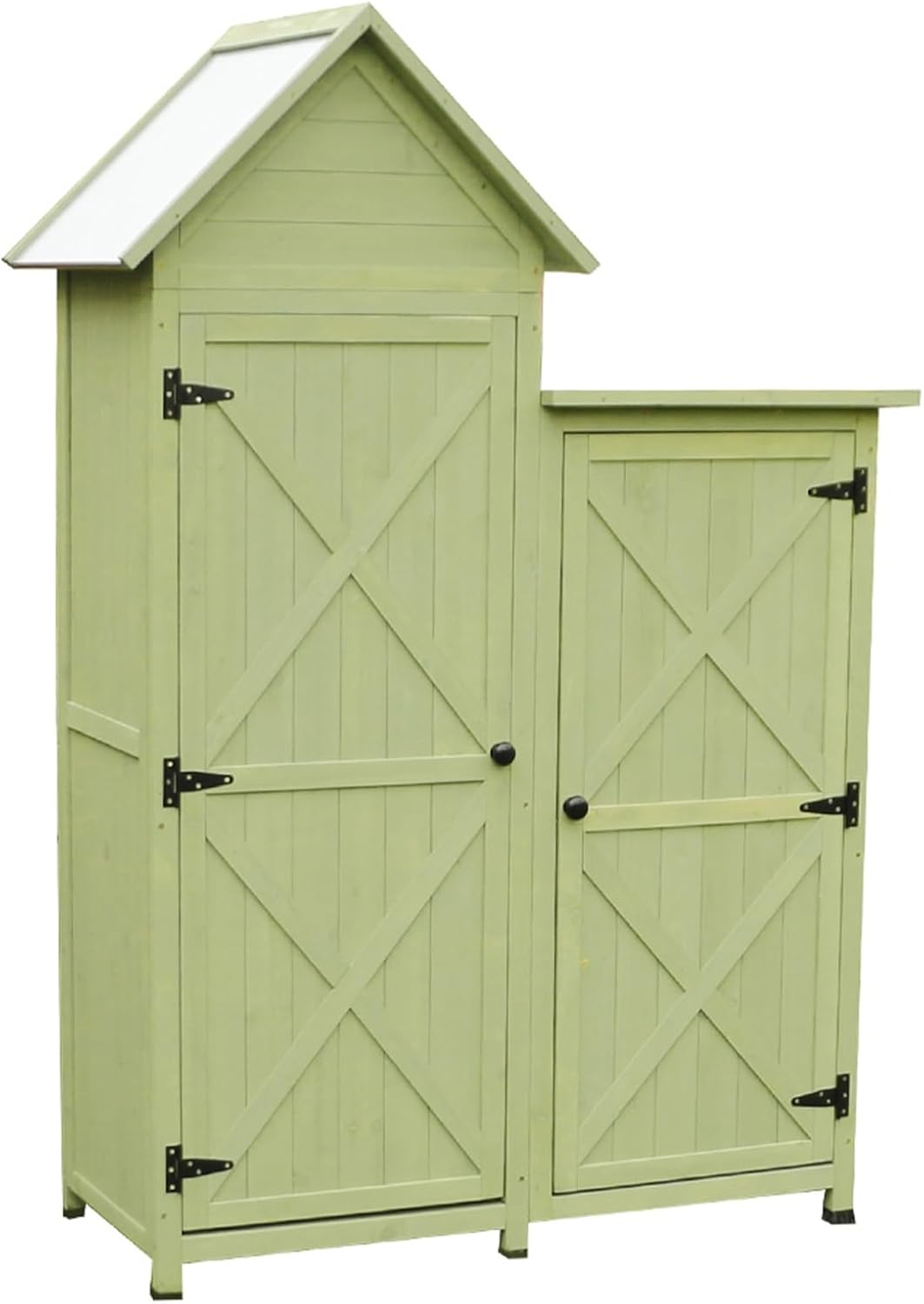 Garden Tool Organizer Cabinet, Large Outdoor Storage Shed with Adjustable Shelves, Outdoor Tool Shed with Galvanized Top and Three Shelves for Yard Tools Or Pool Accessories (One Color Green)