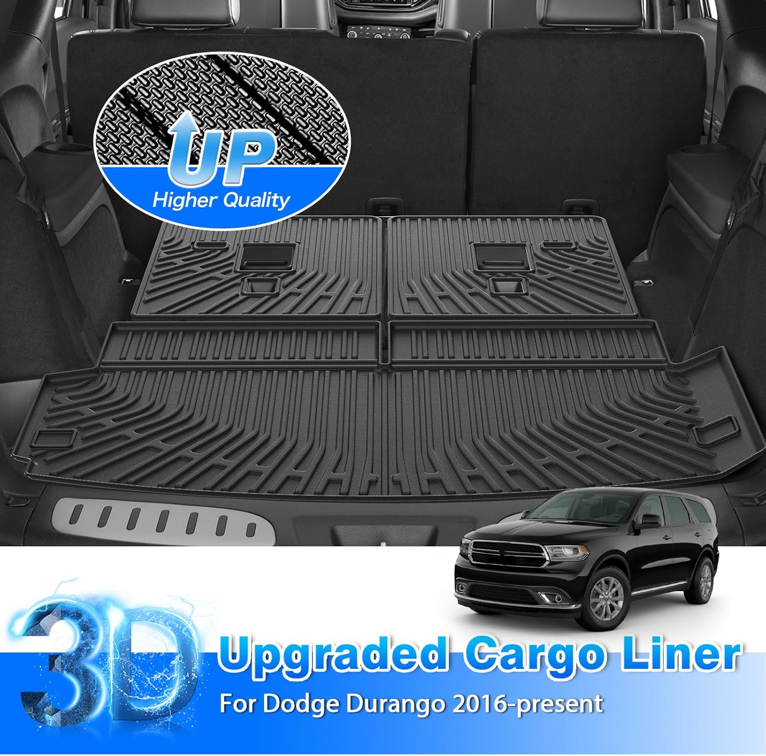 Durango Cargo Liner - Trunk Mat for Dodge Durango 6 & 7 Seats 2016-2025 2026, All Weather Cargo Mat for Durango Accessories, Heavy Duty Car Mats, Car Accessories