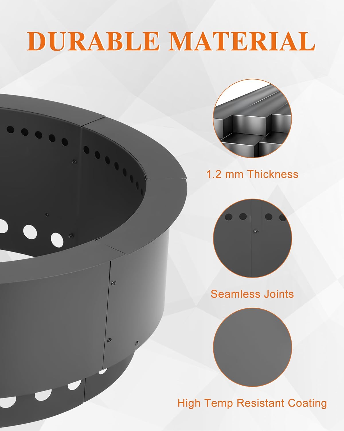 BPS Metal Fire Pit, 37 Inch Outer/30 Inch Inner Smokeless Double-Layer Outdoor Firepit for Backyard Wood Burning, Campfire