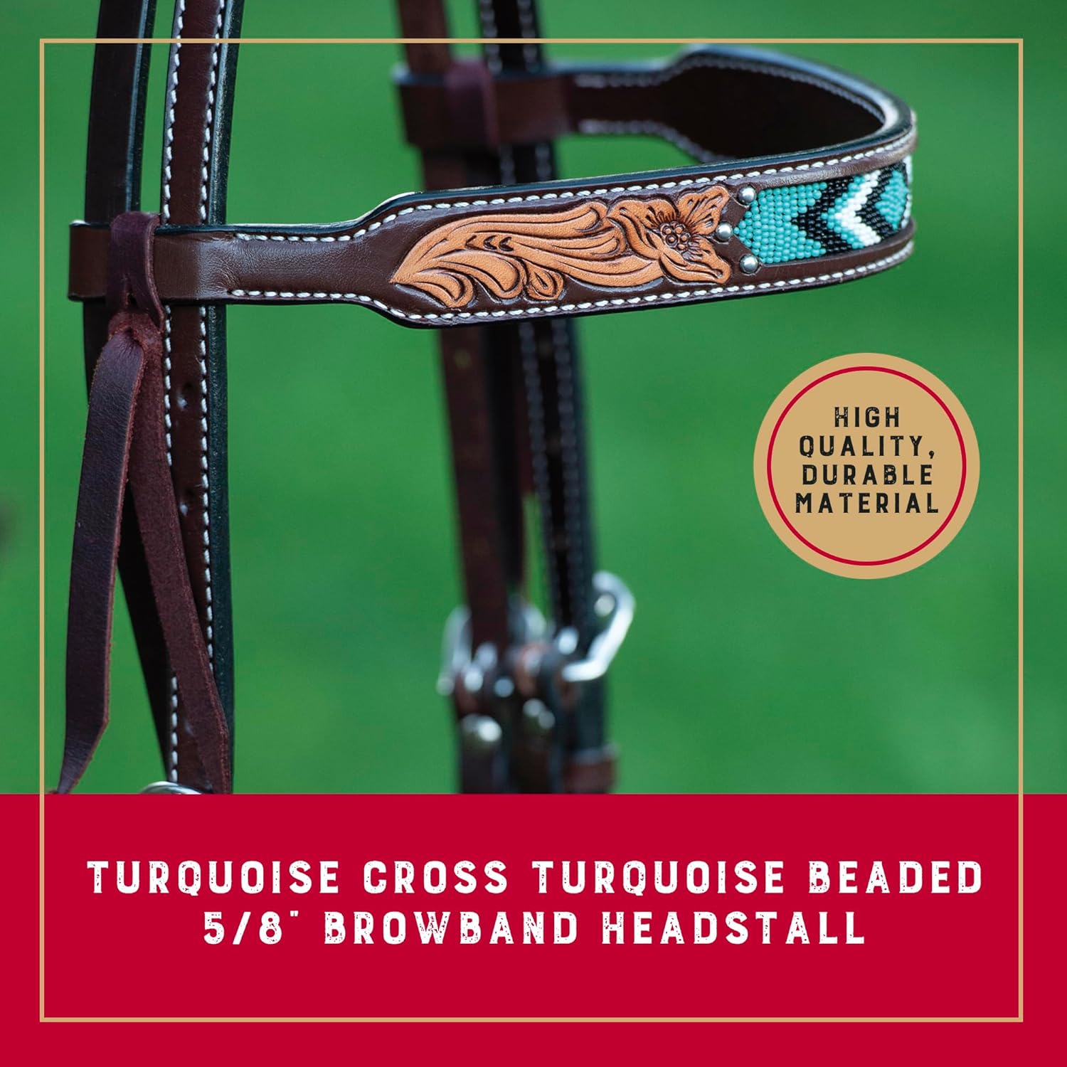 Weaver Leather Turquoise Diamond Beaded Horse Headstall, Leather Headstalls for Horses for Trail Riding, Durable Equine Supplies, Dark Oil