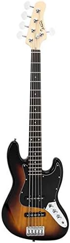 Home Gjazz Electric 5 String Bass Guitar Full Size Bag Strap Pick Connector Wrench Tool Sunset Color 3-7 Days Delivery