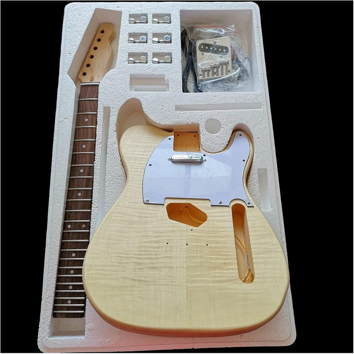 Maple Tiger Pattern Maple Electric Guitar Basswood Body Neck Rosewood Fingerboard DIY Combination DIY Guitar Kit (Color : 8)