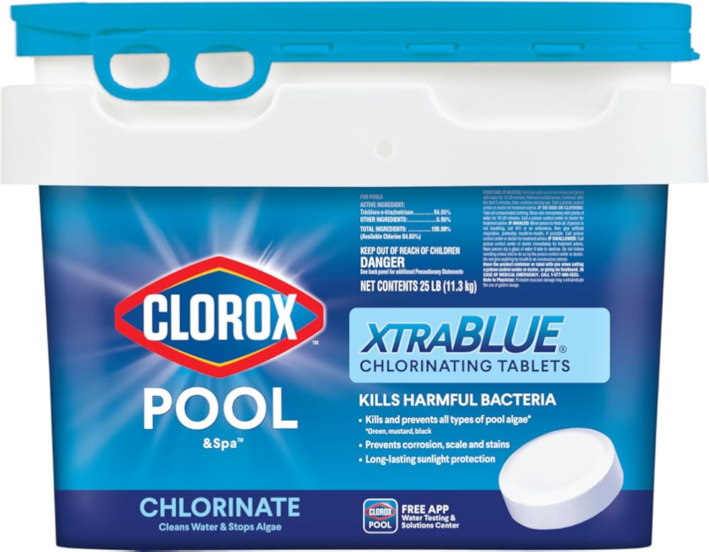 Clorox® Pool&Spa™ XtraBlue 3” Swimming Pool Chlorinating Tablets, Kills Bacteria & Stops Algae (25 LB)