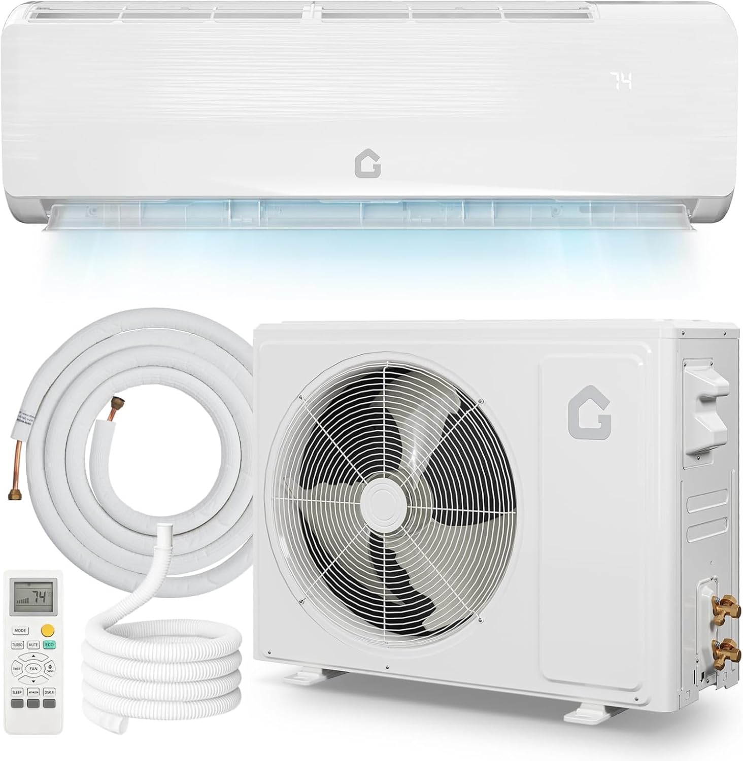 9,000 BTU 18.5 SEER Mini Split Ac/Heating System Ductless Heat Pump,Air Conditioner 208-230v, Cools 450 Sq.Ft with Installation Kit & Remote (White)