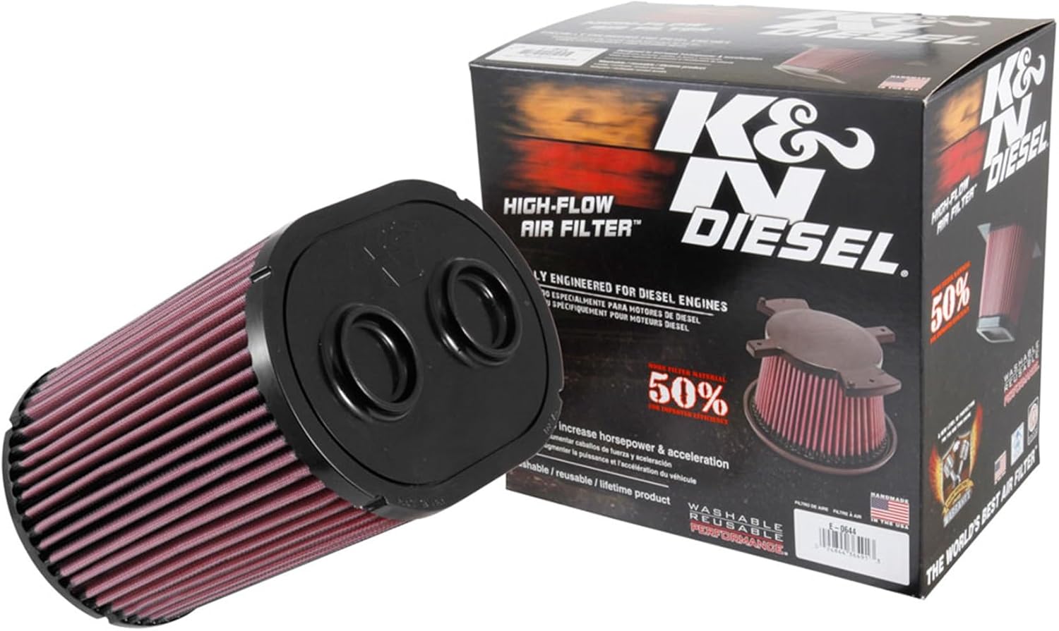 K&N High-Flow Original Lifetime Engine Air Filter: Increase Power & Towing, Washable, Premium, Replacement Air Filter: Compatible with 2017-2019 Ford (F250, F350, F450, F550), E-0644