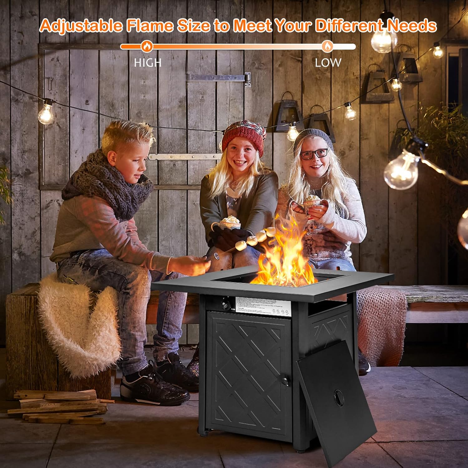 Giantex 28’’ Propane Fire Pit Table, 50,000 BTU Auto-Ignition Gas Fire Pit, Square Steel Fire Table with Lid, Multifunctional Gas Fire Pit Table for Patio Garden Poolside, CSA Certification