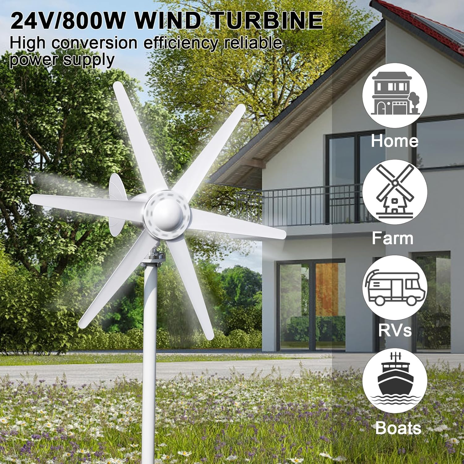 800W Wind Turbine Generator,12V/24V Wind Turbine Kit,6 Blade Professiona Wind Power Generator with Controller, Electromagnetic Power Wind Energy System for Home, Farm, RVs, Boats