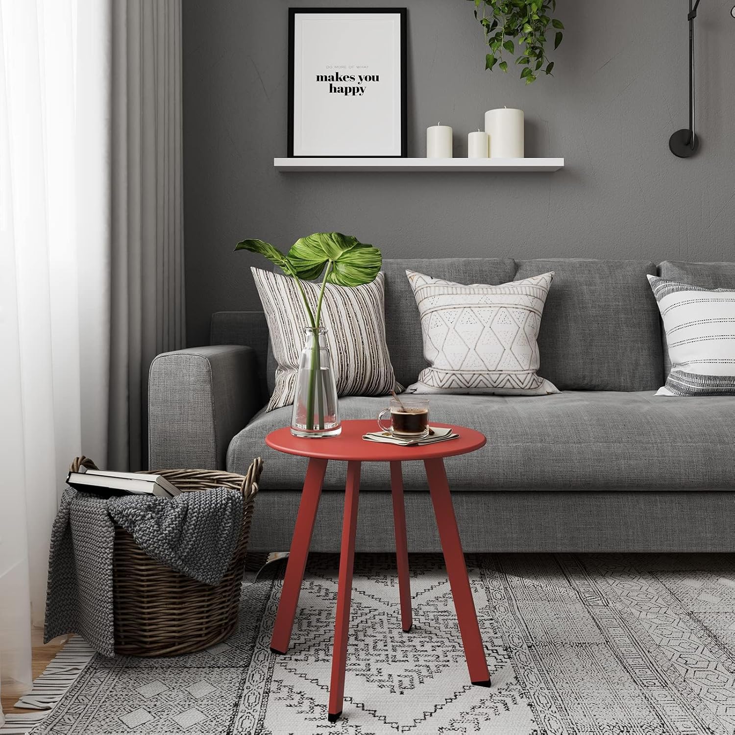 Grand patio Round Steel Patio Coffee Table Weather Resistant Nesting Tables Including One Large Side Table and One Small End Table, (Red, 2PC)