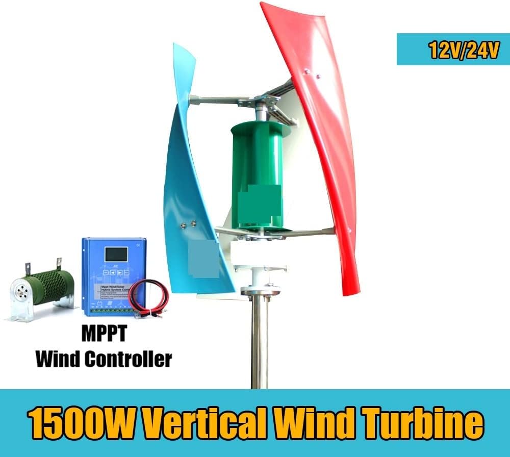 Wind Power Turbine Generator Real Efficiency Free Energy Windmill 1kw 1.5kw 12v 24v Vertical Axis Permanent Maglev Wind Turbine Generator Output (Color : MPPT Controller, Size : 12V_1500W)