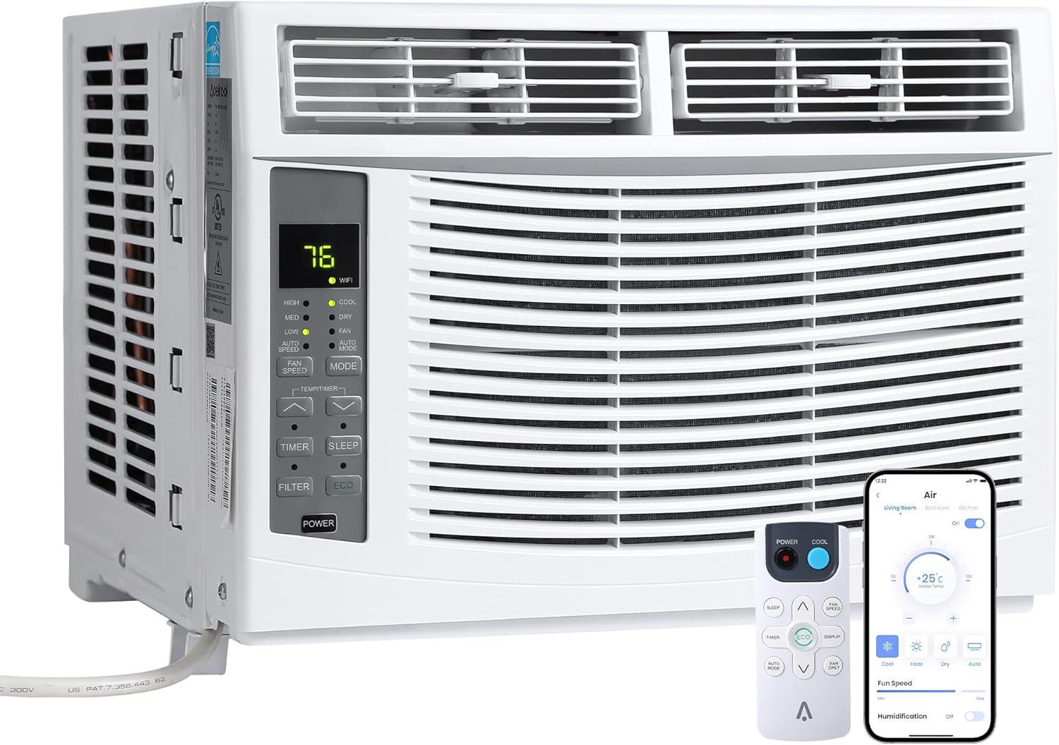 6000 BTU Window Air Conditioner with WiFi, Cools up to 250 Sq. Ft., Energy Saving Window AC Unit with Remote & App Control & Timer Function & Easy Install Kit, Perfect for Small Bedroom, Living Room