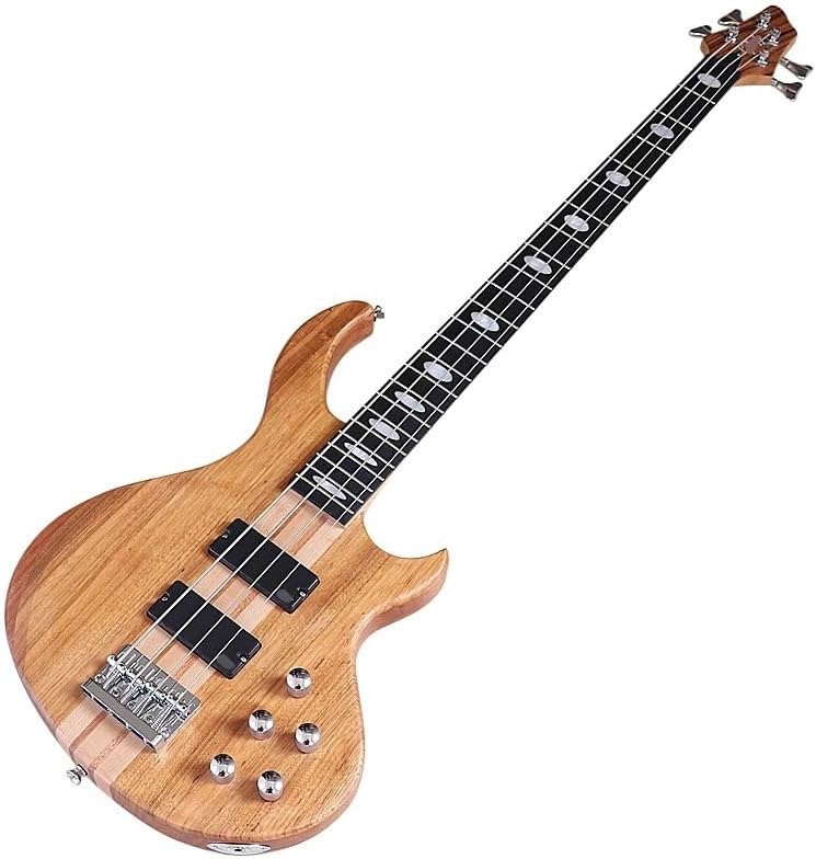 4-String Electric Bass Guitar, 43-Inch Full Size, Natural Matte Finish, Active 24-Fret Pickup System
