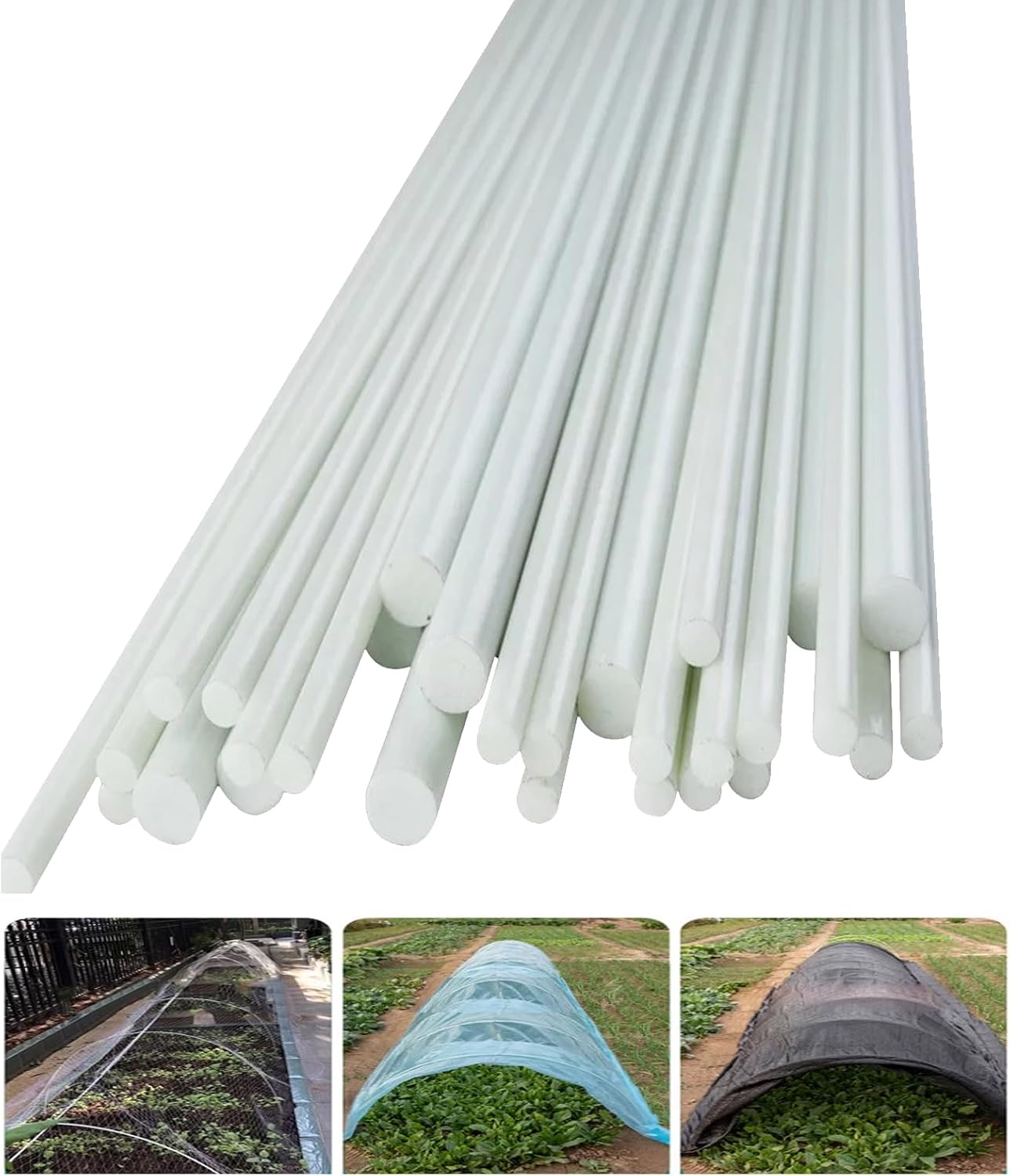 Greenhouse Hoops Flexible Rust-Free Fiberglass Garden Support Hoops Frame DIY Gardening Tunnel Garden Hoops Row Cover Hoops (Size:5mmX2.4m(7.8ft),Color:50pcs)