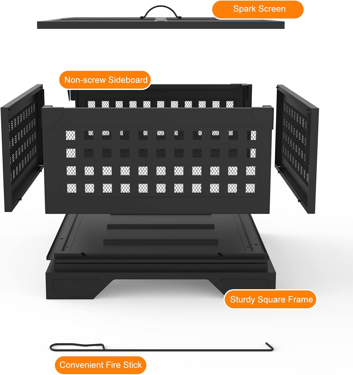 Outdoor Fire Pit 21.7 Inches Foldable Portable Square Fire Pit Wood Burning with Spark Screen Easy to Assemble Suitable for Courtyard Garden Camping Picnic Bonfire Black