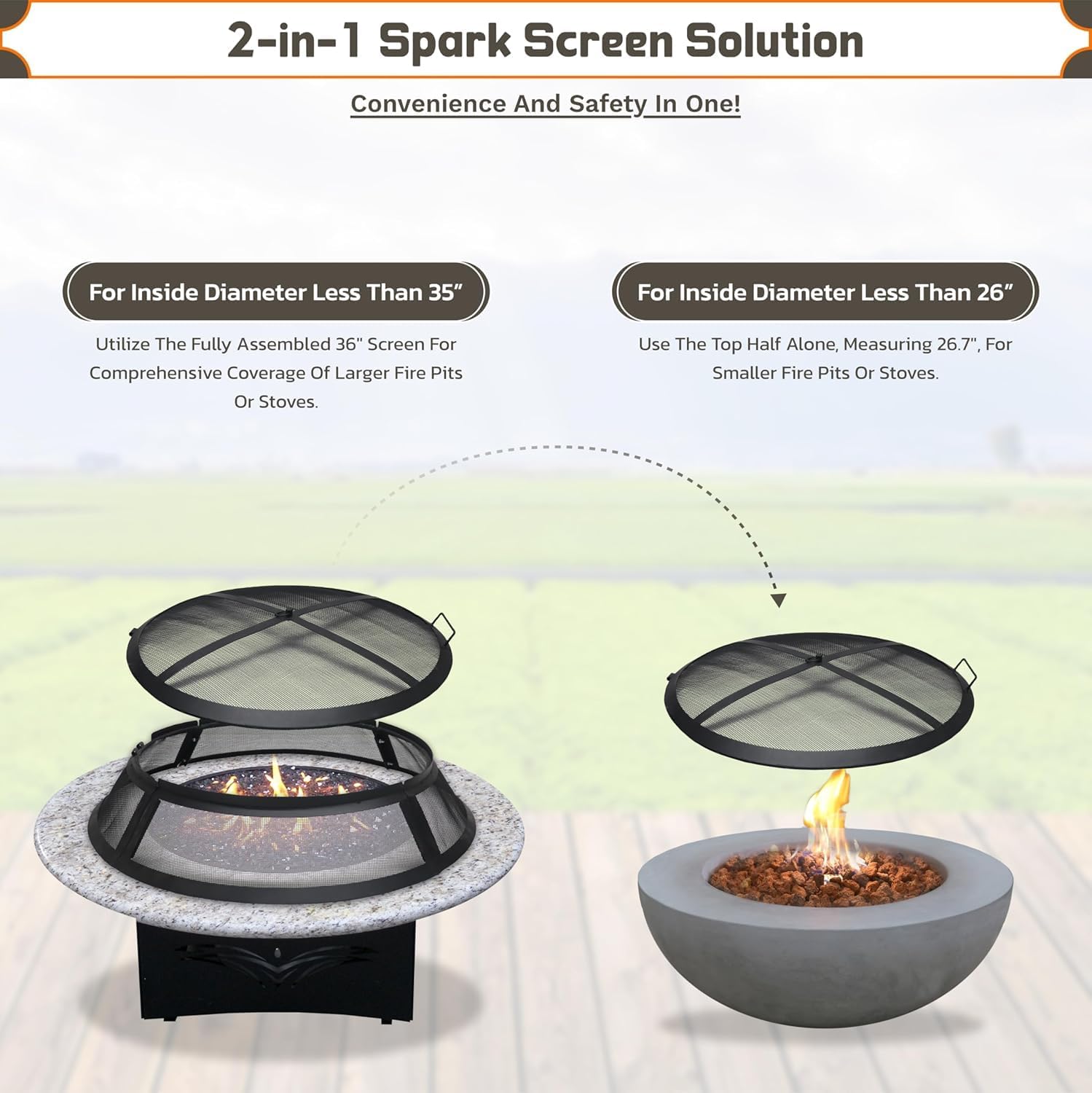 Fire Pit Screen 36 inch Round - Fire Pit Spark Screen Fireplace Screen with Hook for Easy-Lift fire Pit Spark Screens 36
