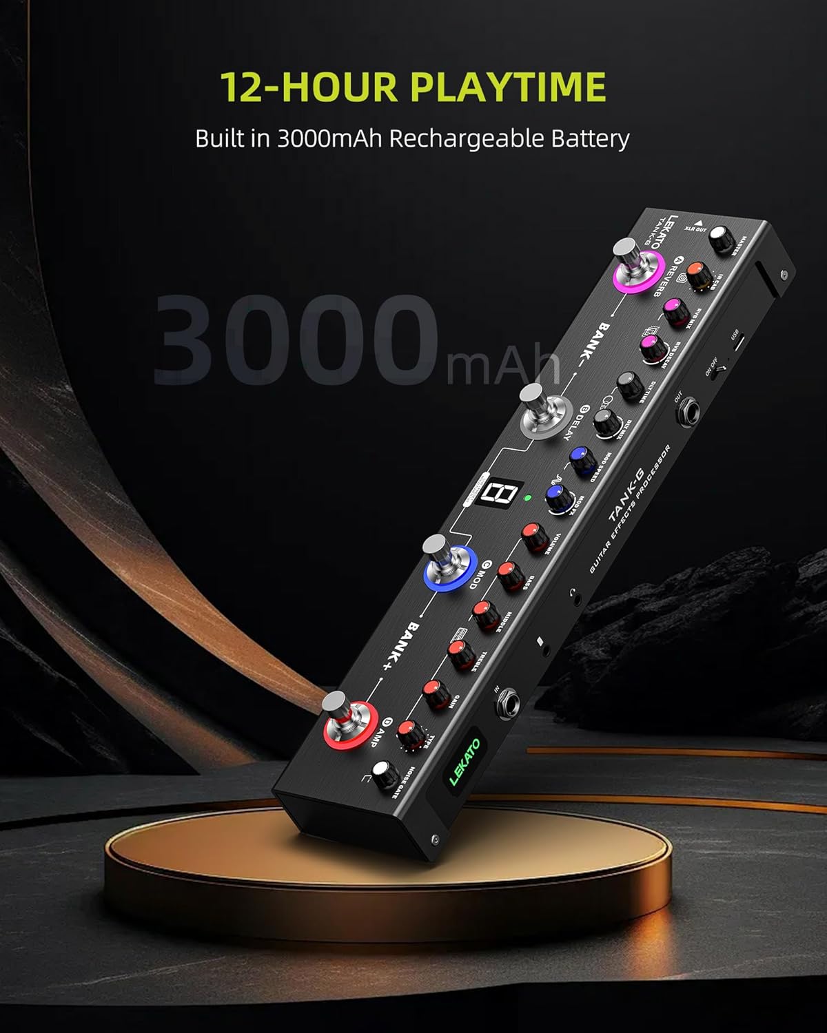 LEKATO Multi Effects Guitar Pedal, Guitar Effects Pedal with 36 Presets, Editable 4 Modules, Amp, Chorus, Delay, Reverb, IR CAB, Tuner, BT Connection, Music Recording