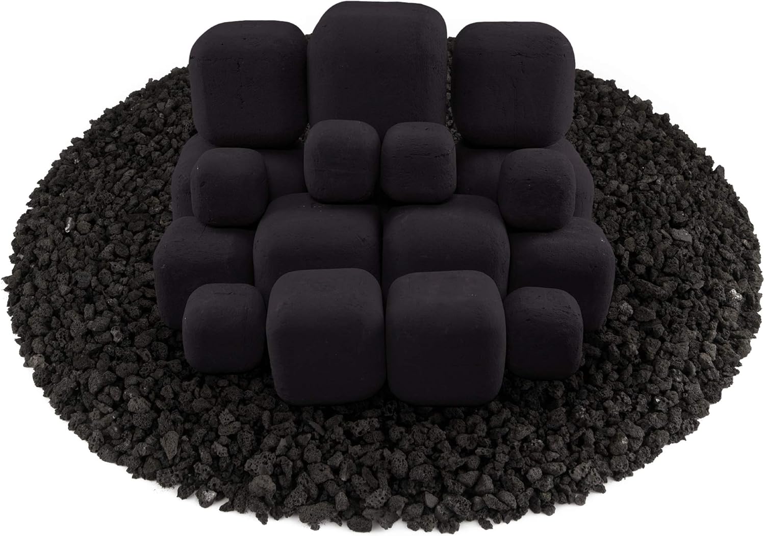 Ceramic Fire Squares | Mixed Set of 18 | Modern Accessory for Indoor and Outdoor Fire Pits or Fireplaces – Brushed Concrete Look | Midnight Black