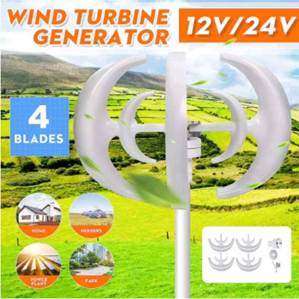 Wind Turbine Generator 12V 24V Automatic 4 Blades Motor Kit Windmill Energy Charge Turbines Vertical Axis for Home Camping 4200W,24v