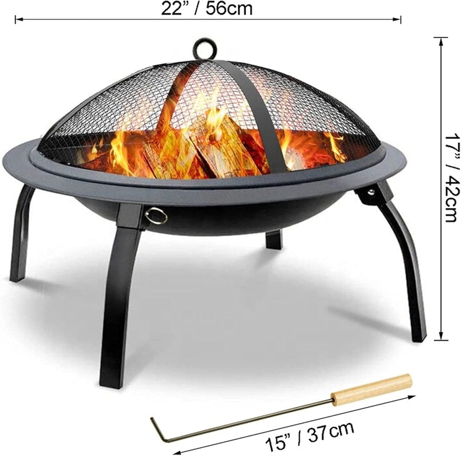 2-in-1 Fire Pits & BBQ Grill, Outdoor Metal Fire Bowl, Charcoal/Log Wood Burning Heater, w/Spark Screen, Fireplace Poker, Grate, for Camping Picnic Patio Garden Yard