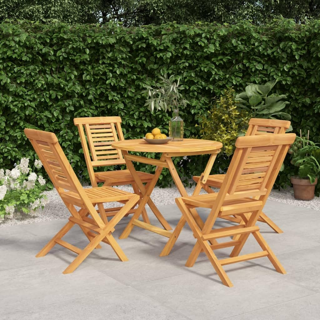 5 Piece Patio Dining Set Solid Wood Teak,Solid Teak Dining Set Foldable and Comfortable for Patio and Garden Furniture Sets for Patio, Lawn & Garden