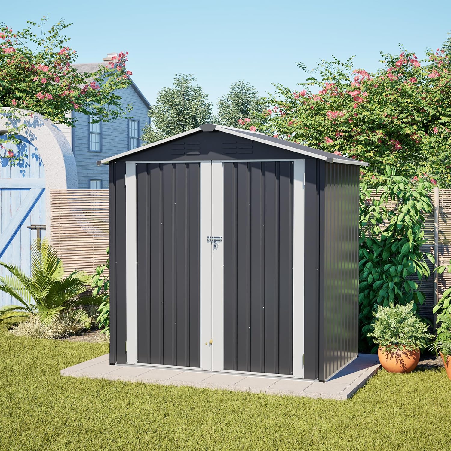 ZeHuoGe Metal Outdoor Storage Shed 6 x 4 FT Metal Shed with Lockable Door, Garden Tool Shed Storage House for Backyard Patio Lawn
