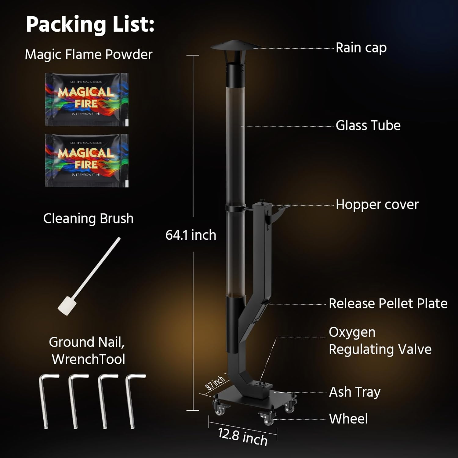 yoyomax Wood Pellet Patio Heater, Outdoor Pellet Heater, Portable Wood Pellet Fire Pit with Ash Tray Patio Rocket Stove for Backyard Camping Garden Balcony, PH08PRO