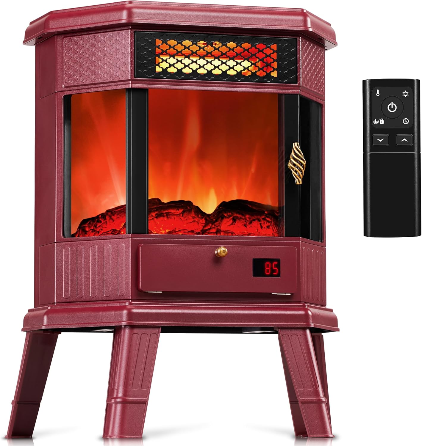 Electric Fireplace Heater 22 in Freestanding Fireplace Stove Infrared Fireplace RealSmart with 3D Flame Effect Remote Control, Timer, Overheating Protection Heater for Indoor Use Black (Christmas Red)