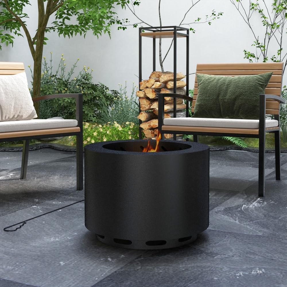 Smokeless Fire Pit for Backyard and Camping, Portable Wood Burning Firepit with Poker, Stainless Steel Outdoor Bonfire Stove for Patio